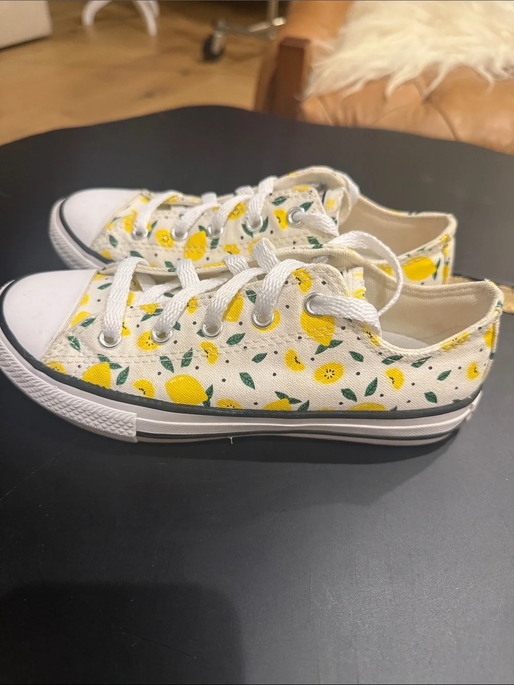 Converse All Star Kids White Low Top Sneakers with Yellow Lemon Print